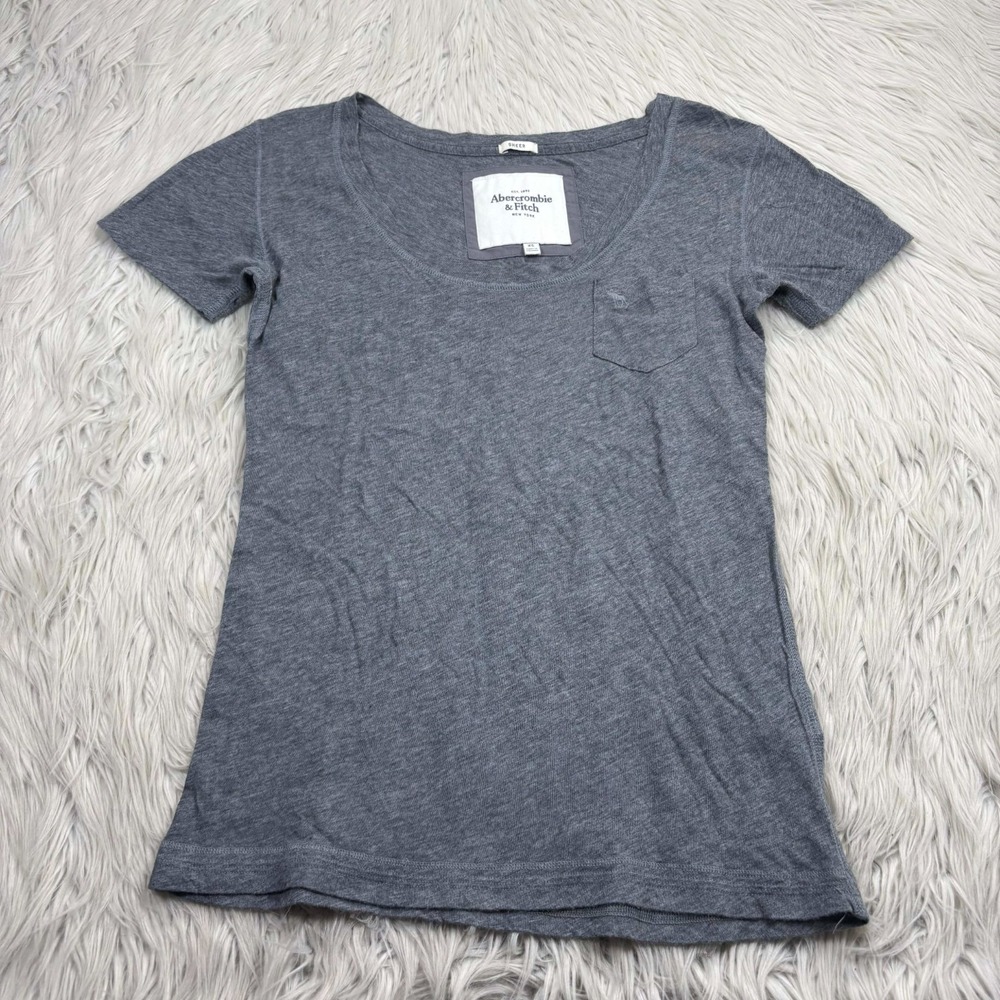 Vintage Y2K Abercrombie & Fitch Women's XS Gray Scoop Neck Sheer Tee Fitted